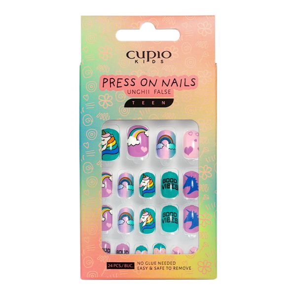 Cupio Kids TEEN False Nails Set for Children - Colorful Rainbow