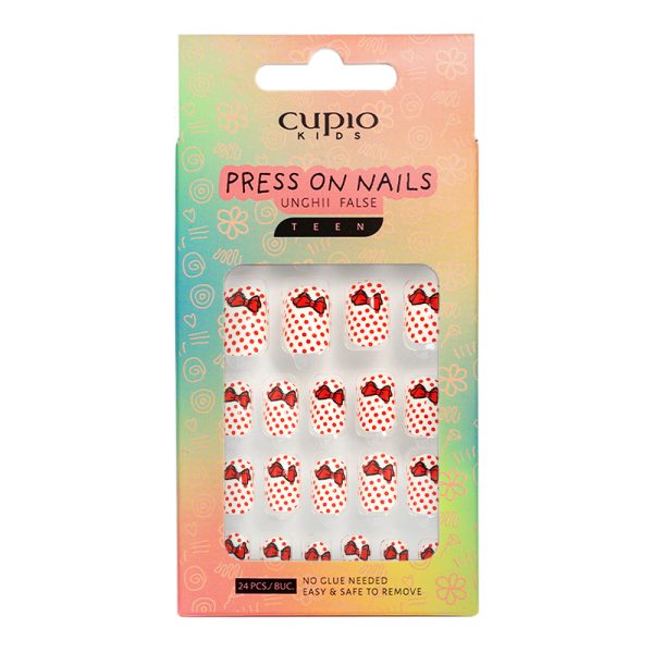 Cupio Kids TEEN False Nails Set for Children - Red Dots Dress
