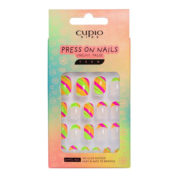 False nails set for kids Cupio Kids TEEN - Candy Stripes and French Fun